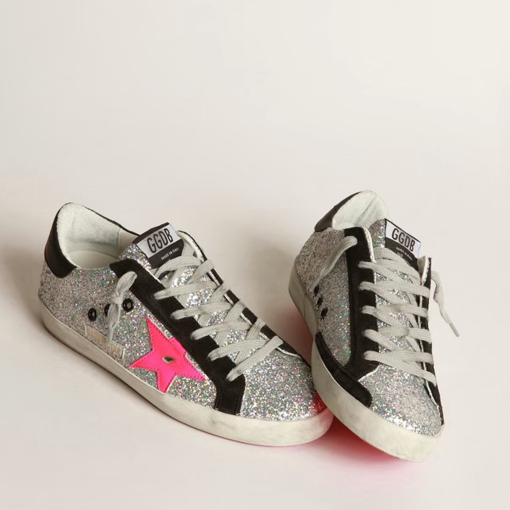 Golden Goose Silver and Pink Sneakers